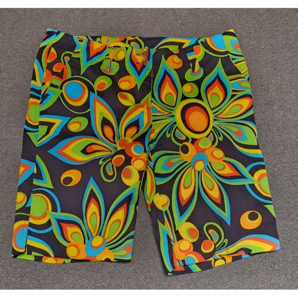 Loud Mouth Abstract Golf Shorts Size 36 Bright Multicolor Swirls Floral Print